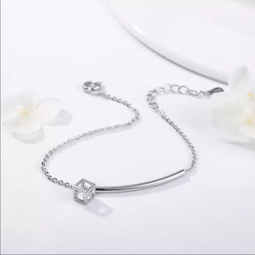 🌟 Sterling Silver 925 Cube Crystal Bracelet